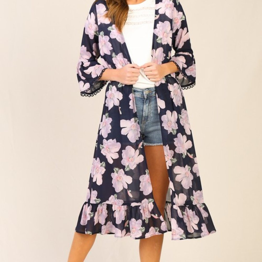 Floral print long kimono / cardigan - Picture 4 of 5